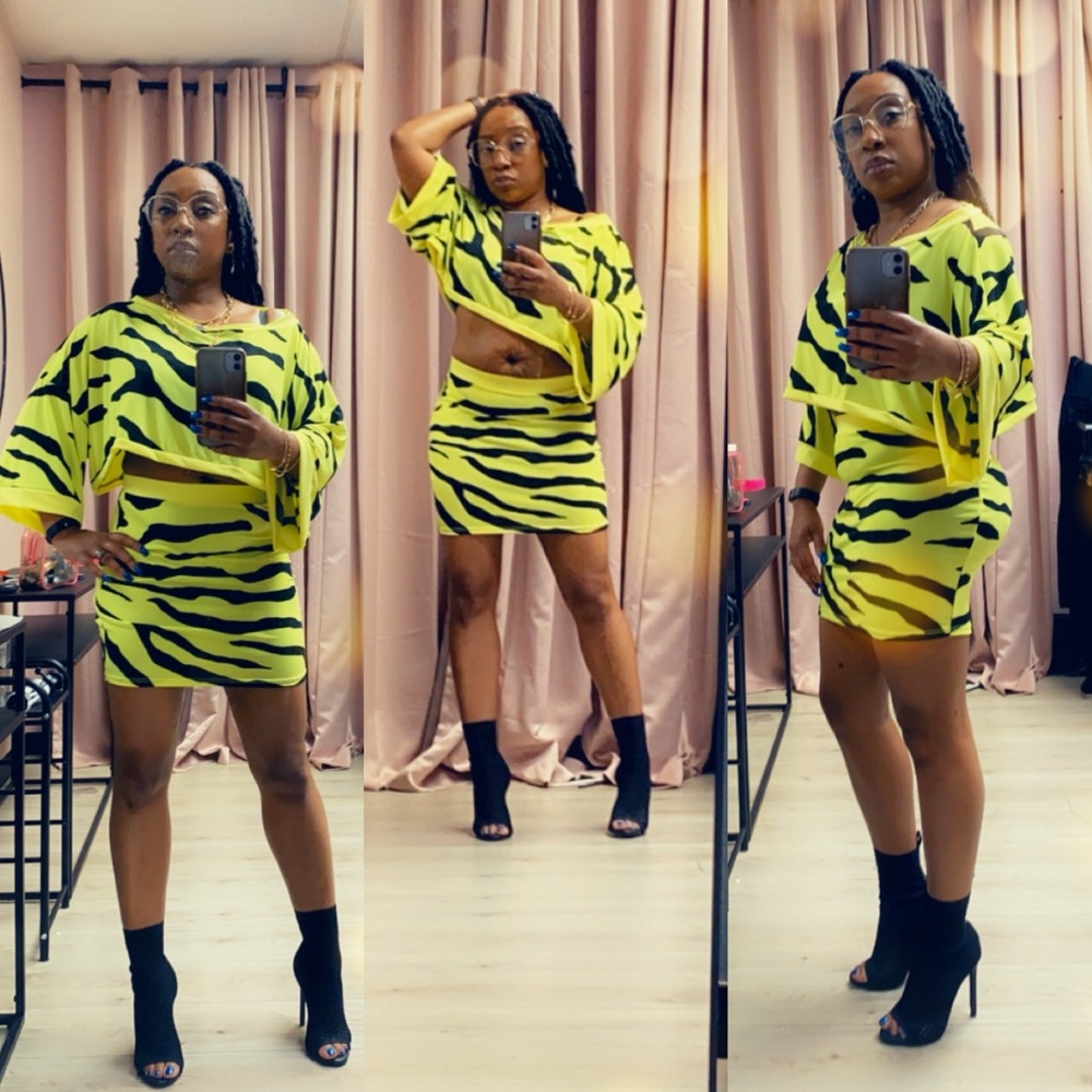 Vibrant bright color skirt set.